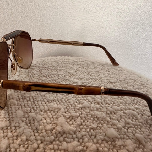 GUCCI Bamboo and Gold Aviator Sunglasses - Picture 3 of 11